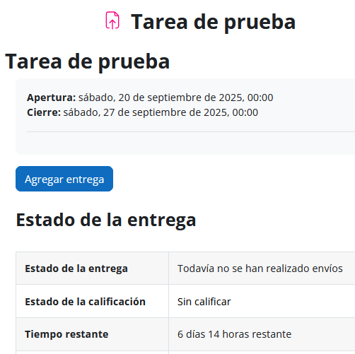 Botón agregar entrega del Aula Virtual.