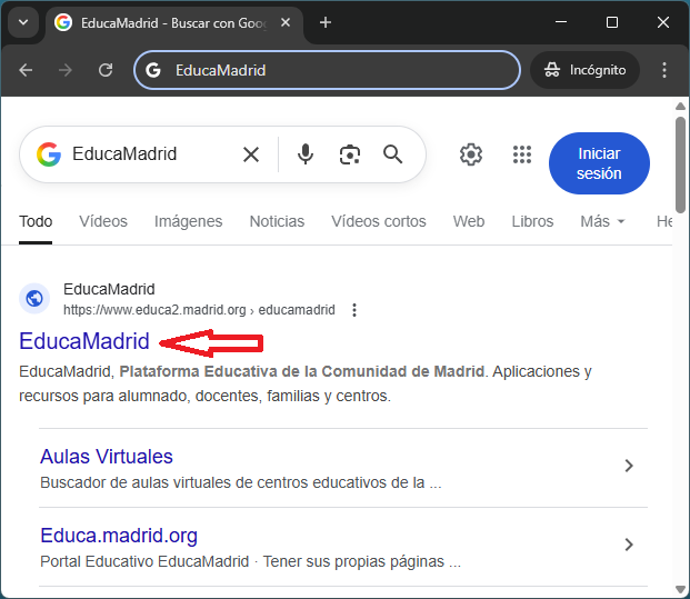 Buscar web de EducaMadrid.
