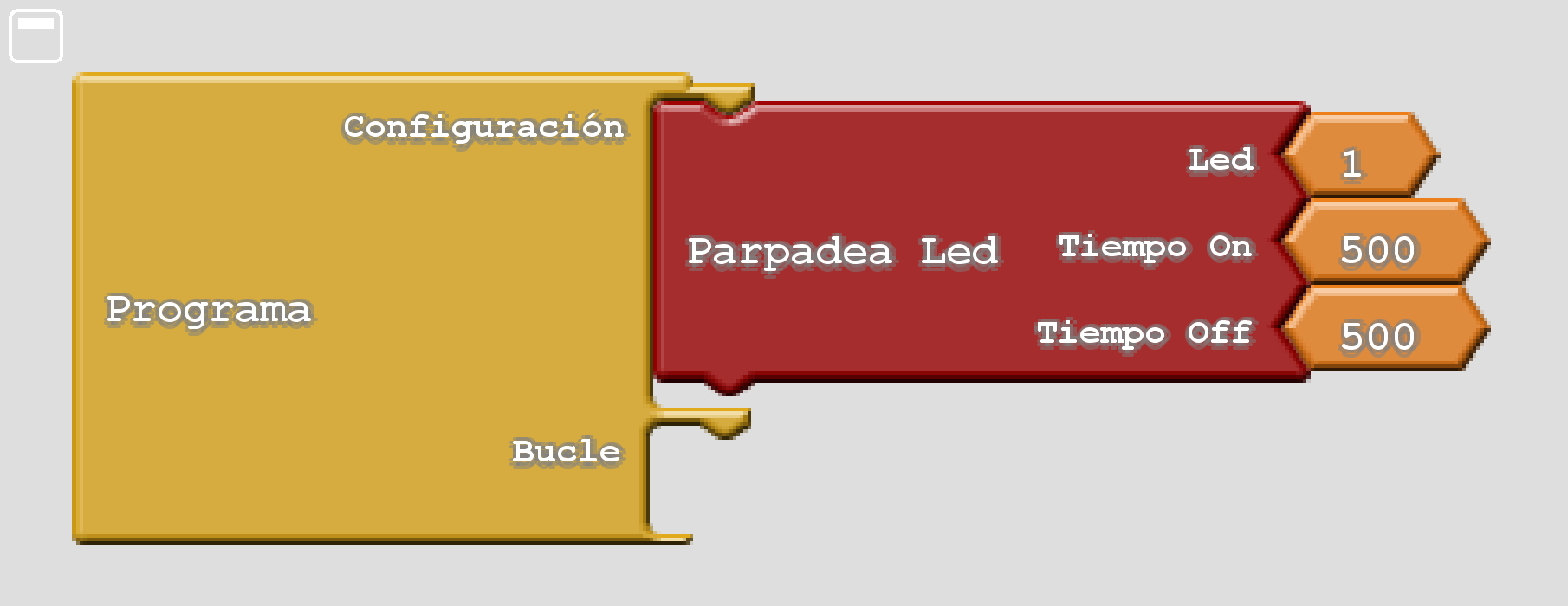 Programa de Ardublock para parpadear el led D1 del panel de control PC42