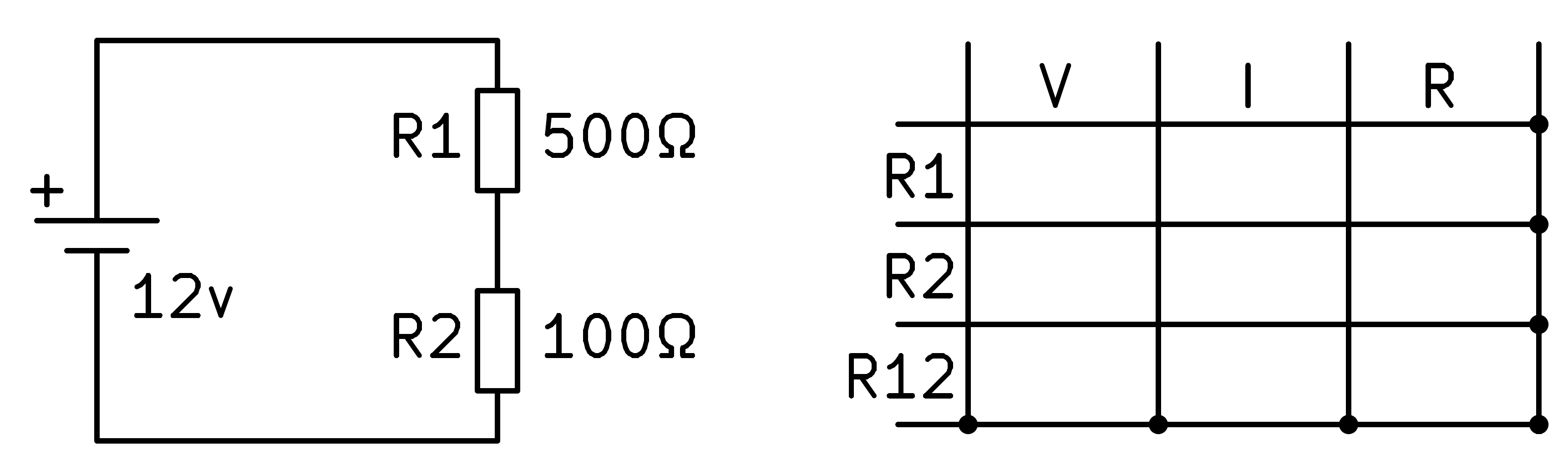 Circuito divisor de tensión con dos resistencias.