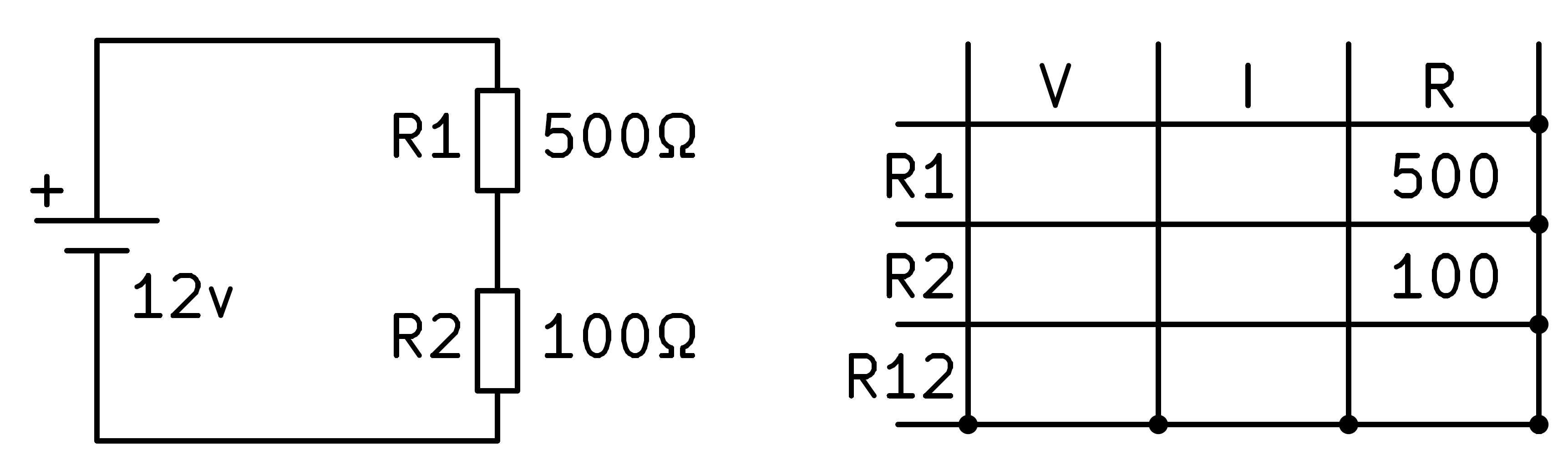 Circuito divisor de tensión con dos resistencias.