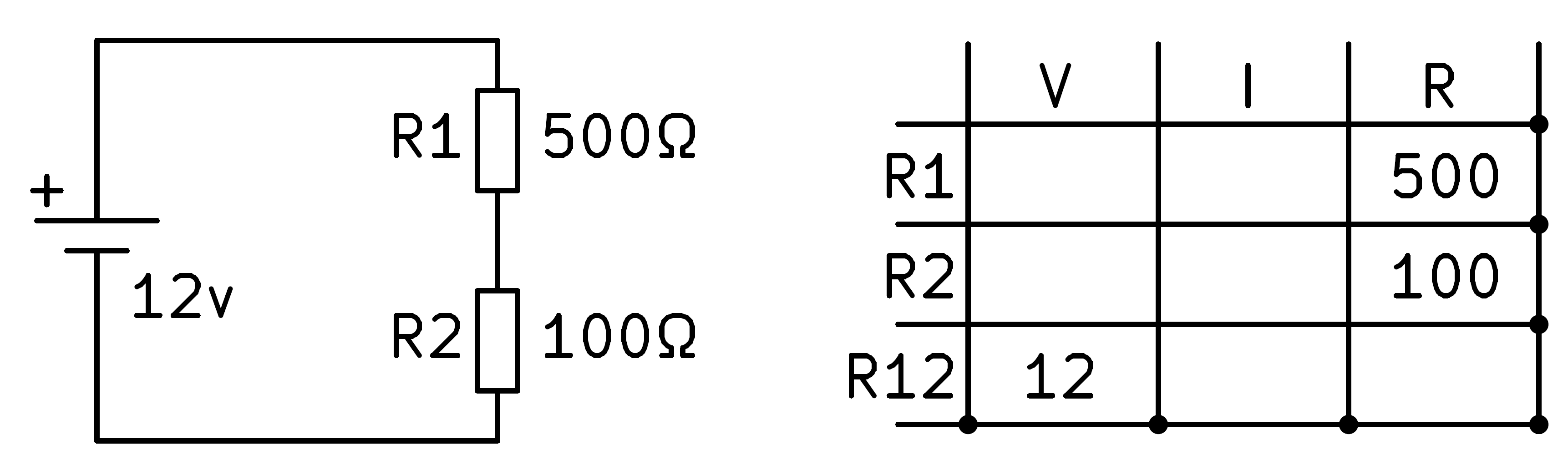 Circuito divisor de tensión con dos resistencias.