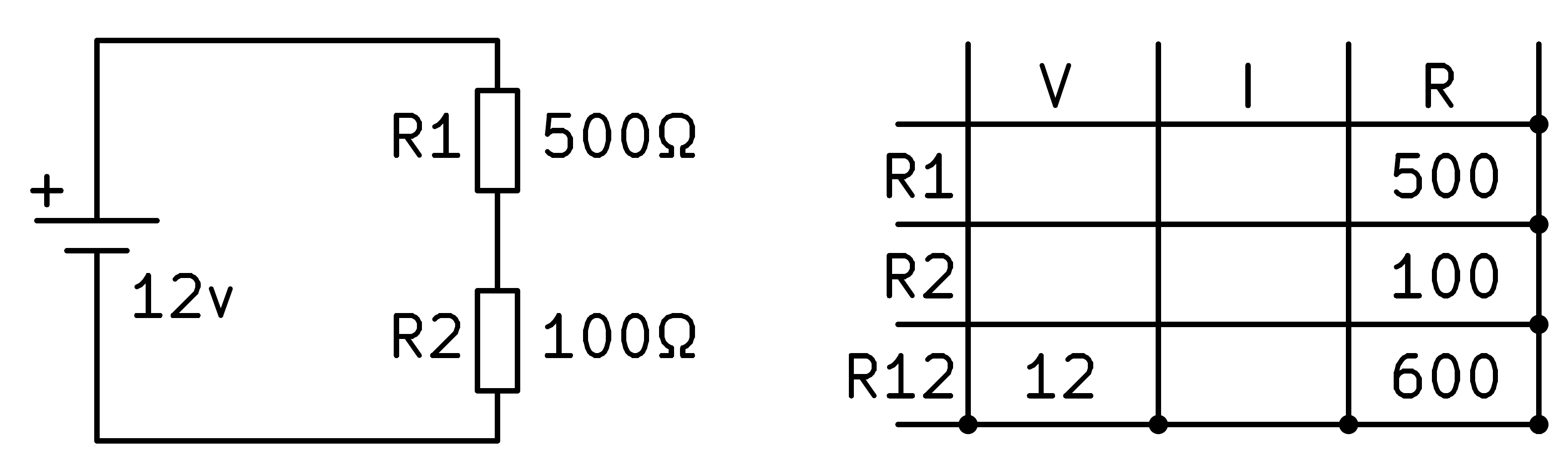 Circuito divisor de tensión con dos resistencias.