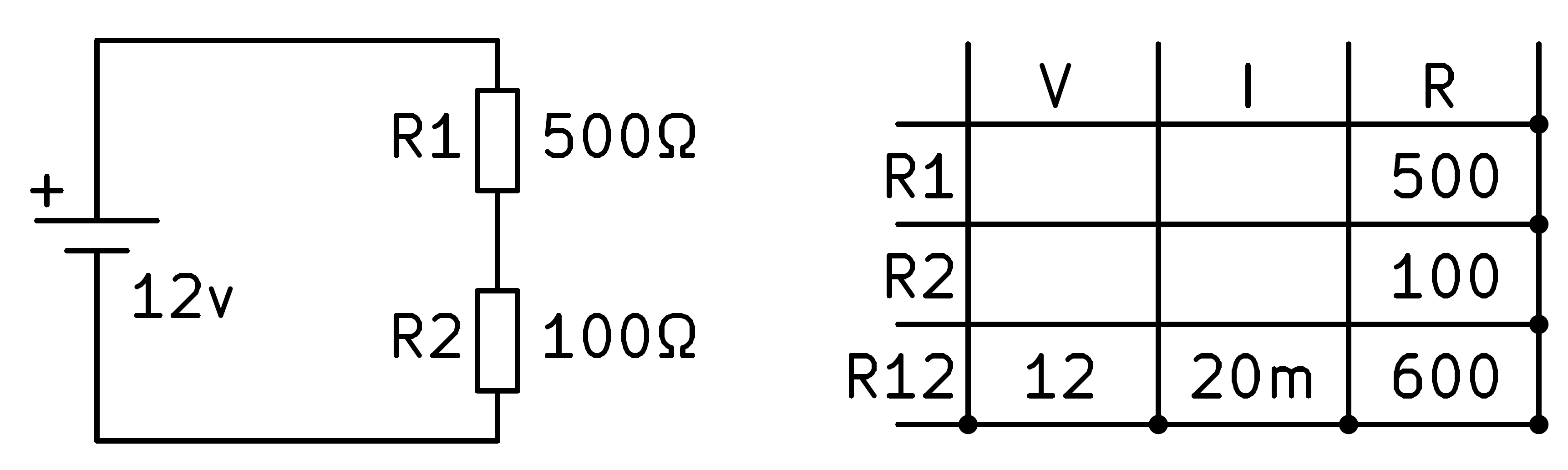 Circuito divisor de tensión con dos resistencias.