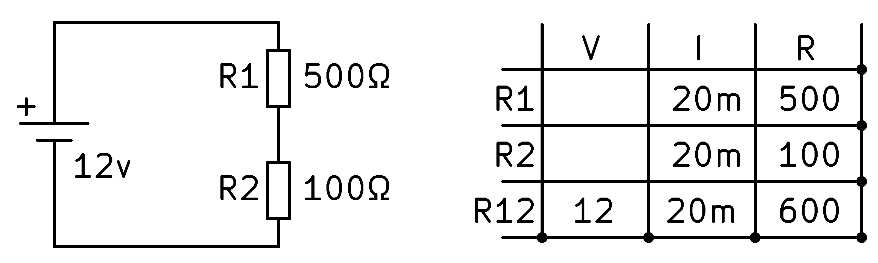 Circuito divisor de tensión con dos resistencias.
