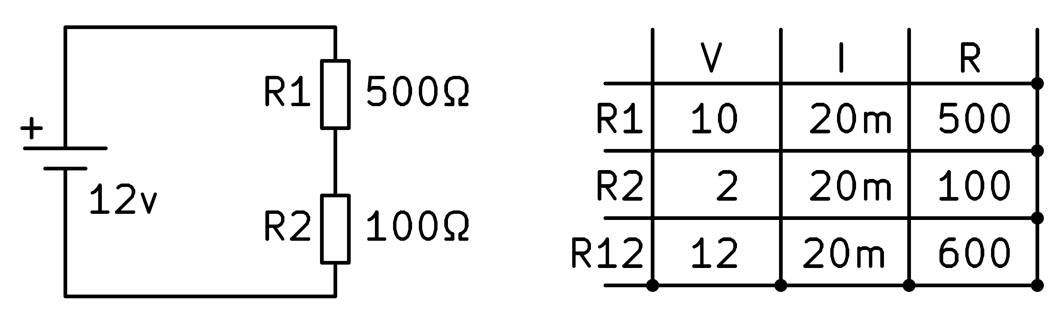 Circuito divisor de tensión con dos resistencias.