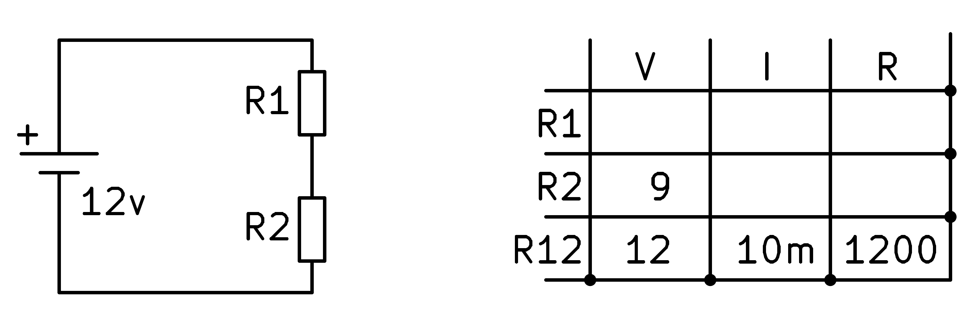 Circuito divisor de tensión con dos resistencias desconocidas.