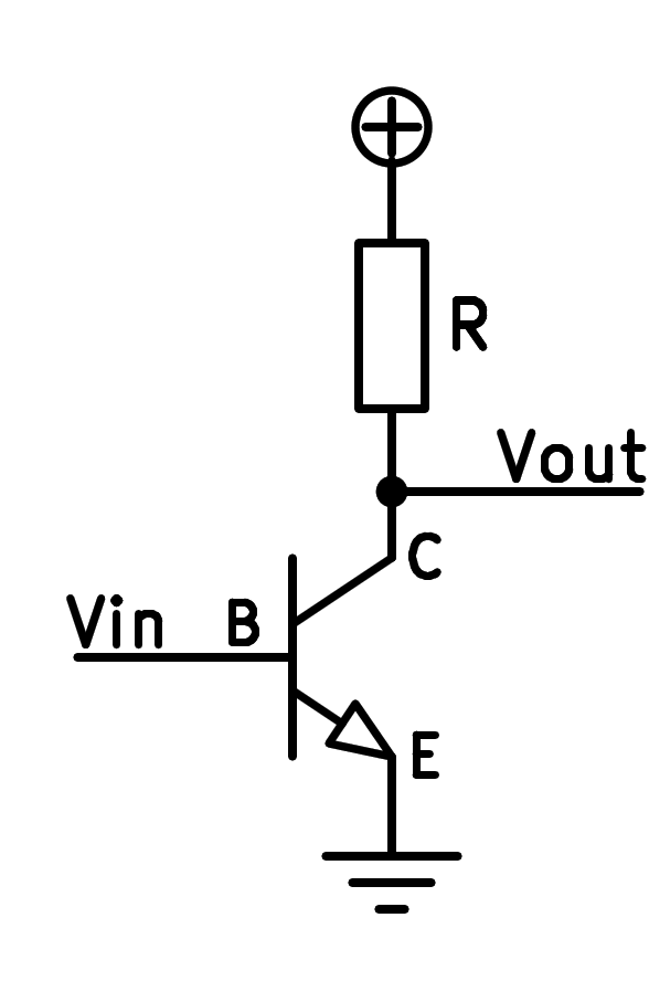 Esquema simplificado de un transistor NPN en emisor común.