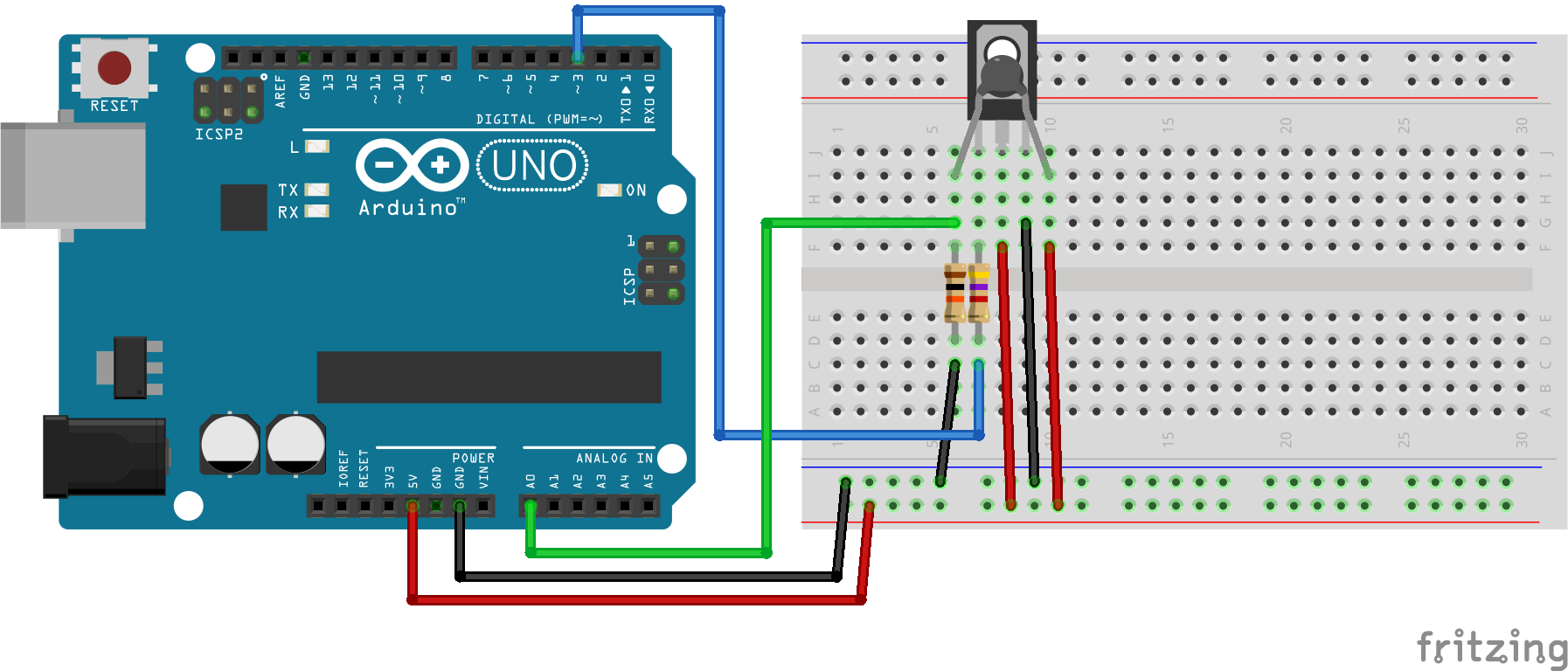 Esquema de cableado de un sensor NTC