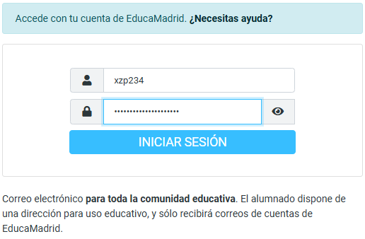 Ventana de introducción de usuario y contraseña del correo.