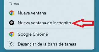 Abrir ventana de Chrome en modo incógnito.
