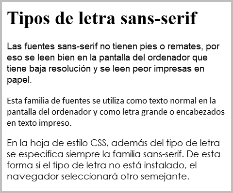 Resultado de visualizar los ficheros css-sans-serif.html y css-sans-serif.css en un navegador