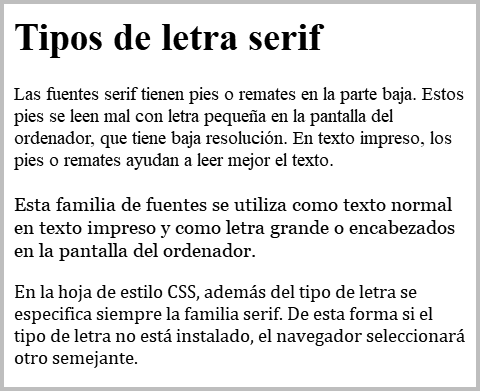 Resultado de visualizar los ficheros css-serif.html y css-serif.css en un navegador