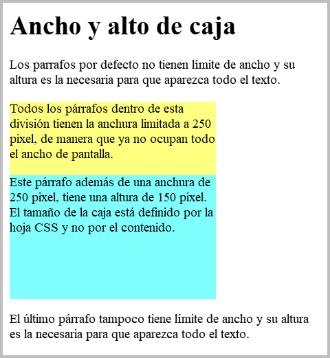 Resultado de visualizar los ficheros css-width-height.html y css-width-height.css en un navegador