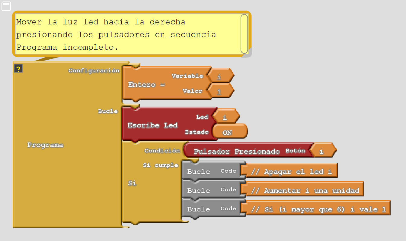 Programa de Ardublock para encender una secuencia de led con los pulsadores