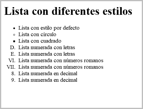 Resultado de visualizar los ficheros css-list-style.html y css-list-style.css en un navegador