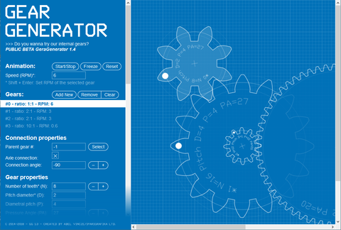 Screenshot de la página web Gear generator