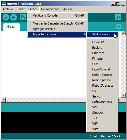 Menú Sketch... Importar Librería... Add Library