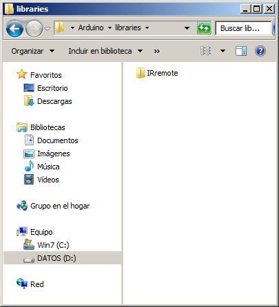 Contenido de la carpeta libraries de Arduino